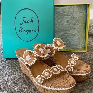 Jack Rogers Leigh Wedge Sandals. Cork/White. 7.5